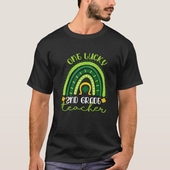 En Lucky 2Nd Klass-lärare Rainbow St Patrick'S T Shirt (Framsida)