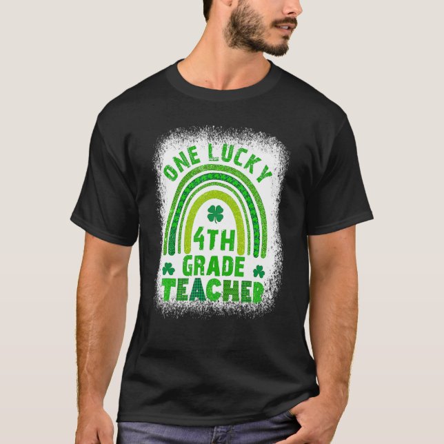 En lucky 4:e lärarSt patricks day, blekt T Shirt (Framsida)