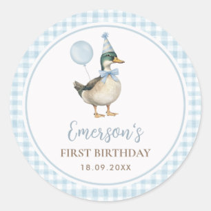 En Lucky Anka Baby blue ballong 1:a födelsedag Runt Klistermärke