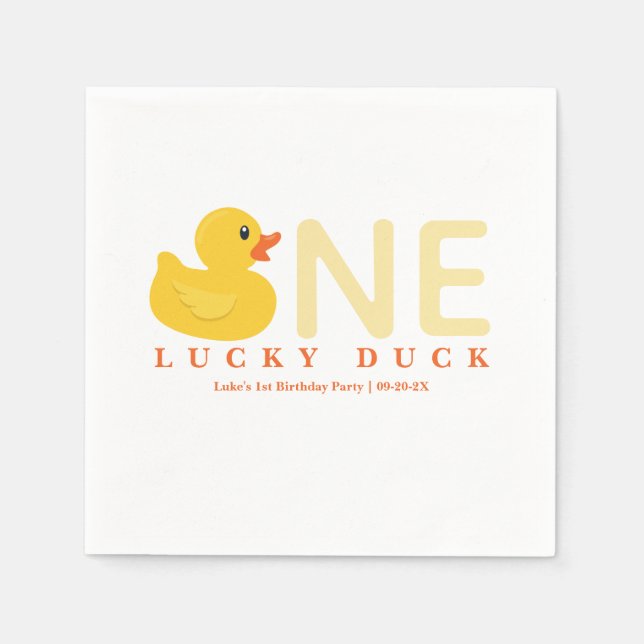 En Lucky Anka Birthday Napkins | Gult Rubber Du Pappersservett (Framsidan)