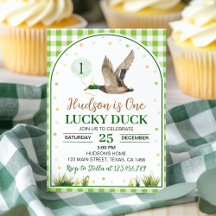 En Lucky Anka Grönt Gingham Birthday-inbjudan