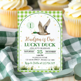En Lucky Anka Grönt Gingham Birthday-inbjudan Inbjudningar