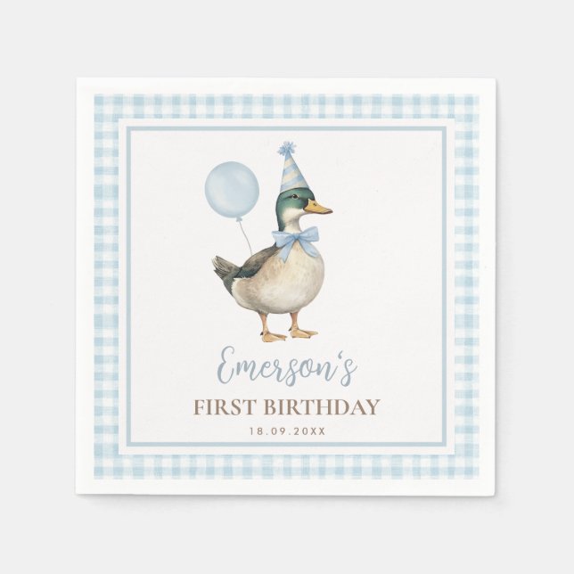 En Lucky Anka Pastel Blue Balloon Birthday Favors Pappersservett (Framsidan)