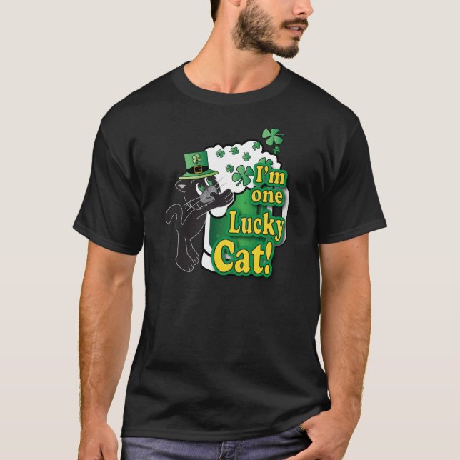 En 🍀 Lucky Beer Drinking Irish Cat Tee (Framsida)