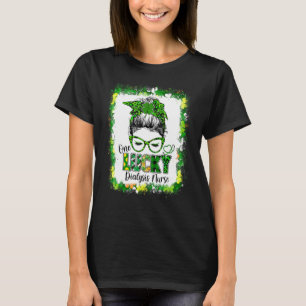 En Lucky Dialysis Nurse Messy Bun Shamrock St Pat T Shirt