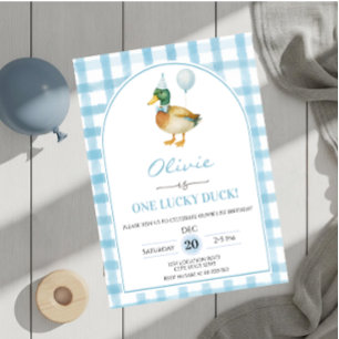 En Lucky Duck Blå Födelsedag Inbjudningar