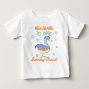 En Lucky Duck & Bubblar Första Födelsedag Pastell T Shirt