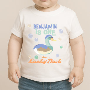En Lucky Duck & Bubblar Första Födelsedag Pastell T Shirt
