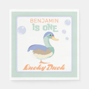 En Lucky Duck &  Bubbles Första Födelsedagen Paste Pappersservett