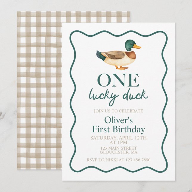 En Lucky Duck ettårsdag Inbjudningar (Fram/baksida)