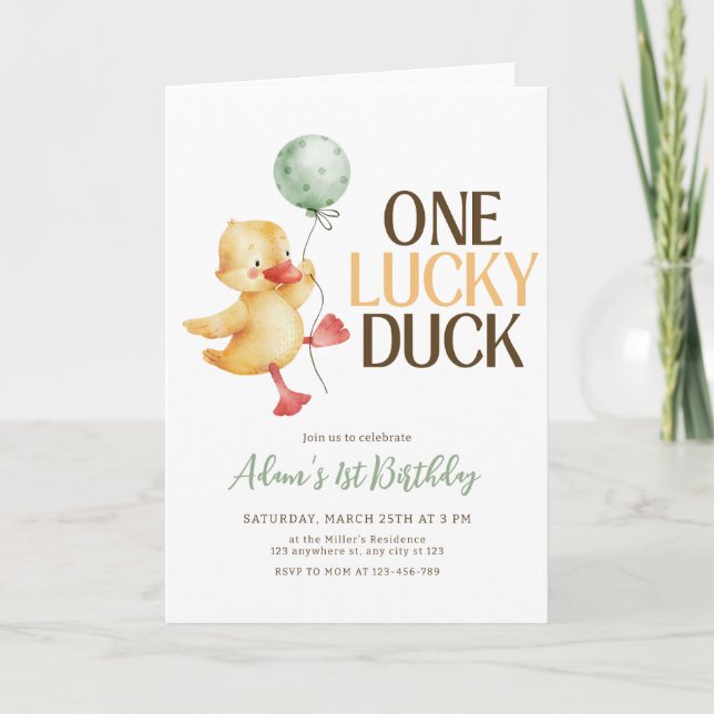 En Lucky Duck Födelsedagsinbjudan, Barn Födelsedag Inbjudan (Framsida)