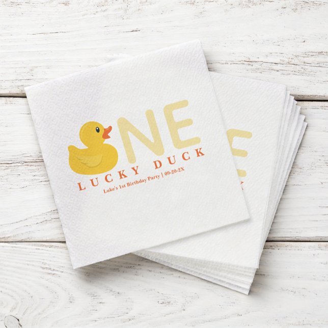 En Lucky Duck Födelsedagsservetter | Gul Gummianka Pappersservett (One Lucky Duck Party Napkins)