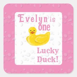 En Lucky Duck Första Födelsedag Fyrkantigt Klistermärke