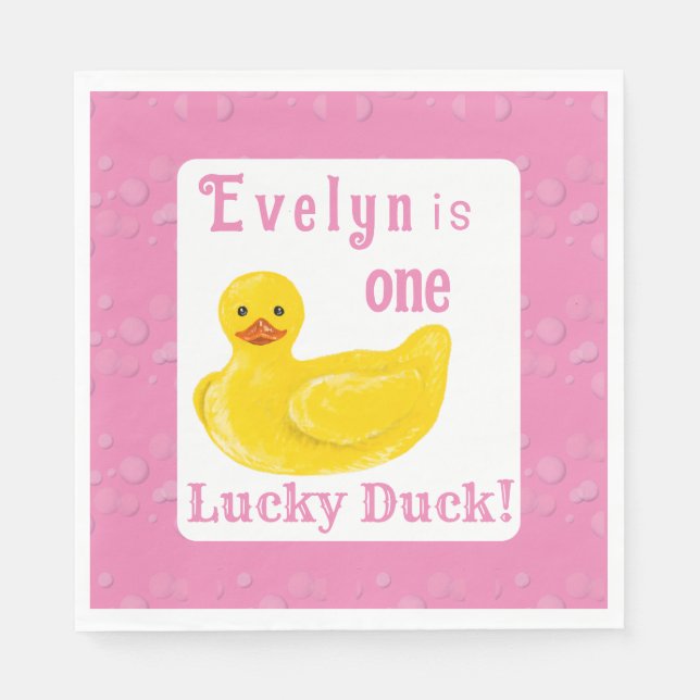 En Lucky Duck Första Födelsedag Pappersservett (Framsidan)