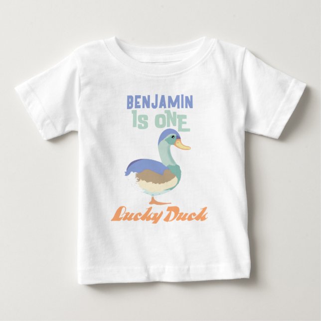 En Lucky Duck Första Födelsedag Pastell T Shirt (Framsida)