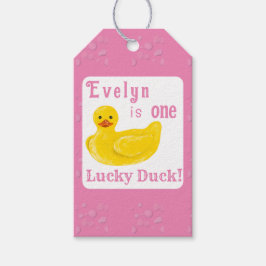 En Lucky Duck Första Födelsedag Presentetikett