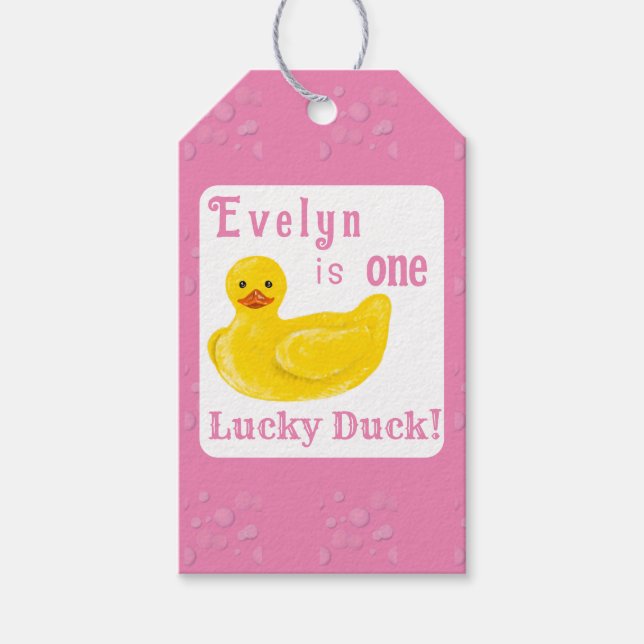 En Lucky Duck Första Födelsedag Presentetikett (Framsidan)