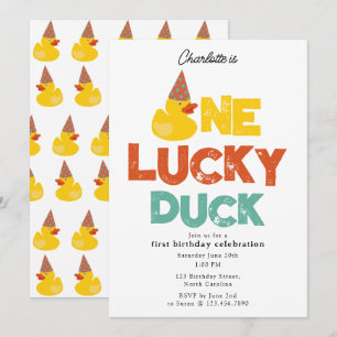 En Lucky Duck Inbjudan 1:a Första födelsedag Söt