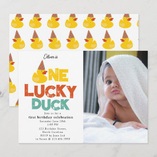 En Lucky Duck Inbjudan 1:a Första födelsedagsfoto