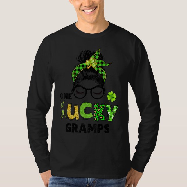 En Lucky Gramps Messy Bun Leopard St Patrick's Da T Shirt (Framsida)