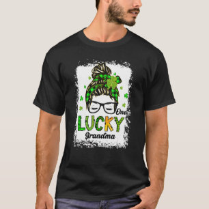 En Lucky Grandma Messy Bun Hair Bleached St Patri T Shirt