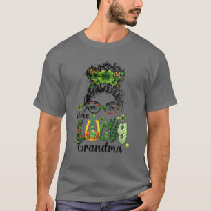 En Lucky Grandma St. Patricks Day Messy Bun Leopa T Shirt