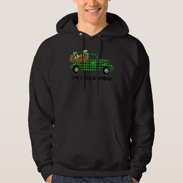 En lucky Grandpop Grönt Play Lastbil Shamrocks Pat Hoodie (Framsida)