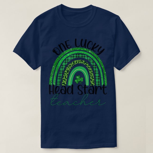 En lucky Head Start Teacher Patricks Day Leopard T Shirt (Design framsida)