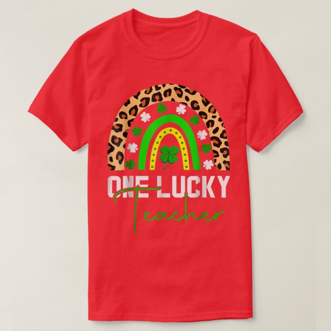 En Lucky Kinder Teacher Rainbow Leopard St T Shirt (Design framsida)