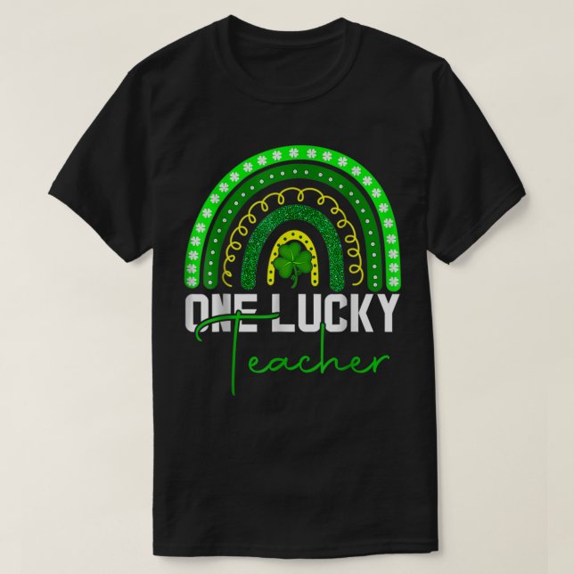 En Lucky Kinder Teacher Rainbow Leopard St T Shirt (Design framsida)