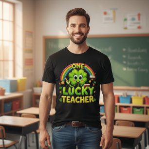 En Lucky Lärare St. Patrick's Day Klöver Regnbåge T Shirt