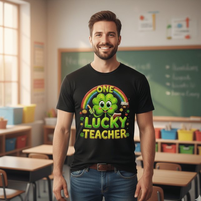 En Lucky Lärare St. Patrick's Day Klöver Regnbåge T Shirt (Skapare uppladdad)