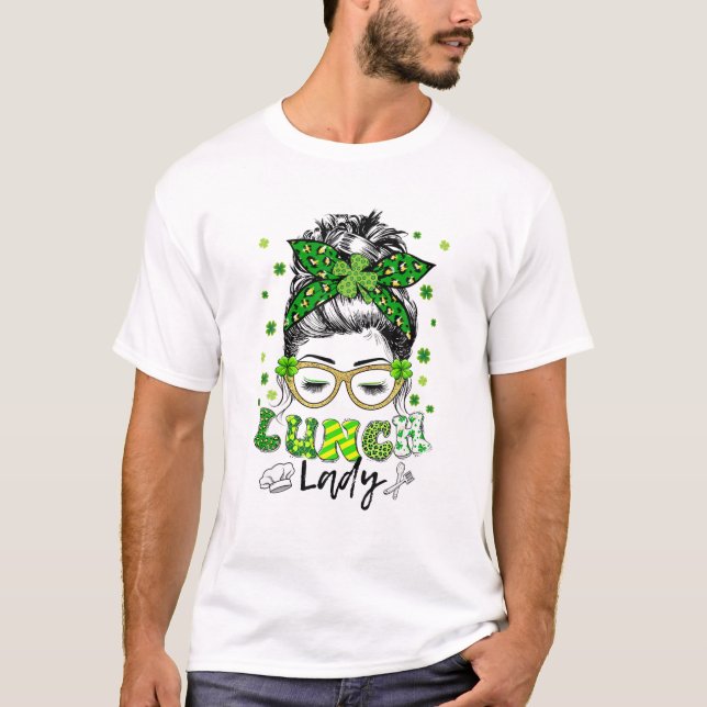 En Lucky Lunch Dam Shamrock Messy Bun Funny St P T Shirt (Framsida)