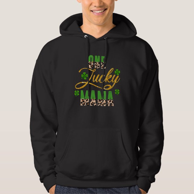 En Lucky Mamma Leopard Shamrock Lycklig St Patrick Hoodie (Framsida)