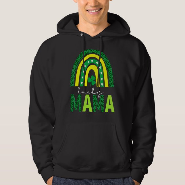 En Lucky Mamma Leopard Skriv ut Rainbow St Patrick Hoodie (Framsida)