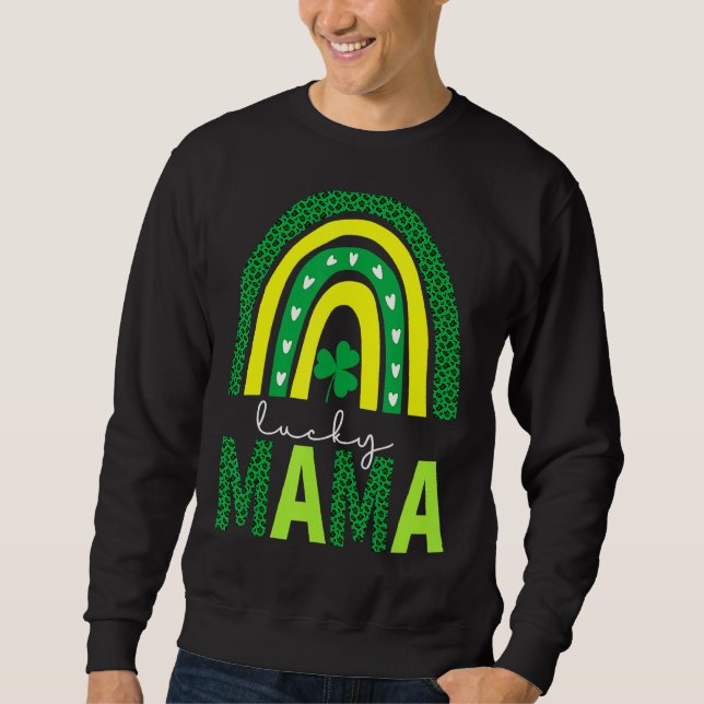 En Lucky Mamma Leopard Skriv ut Rainbow St Patrick Lång Ärmad Tröja (Framsida)