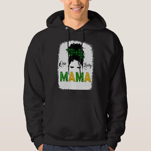En Lucky Mamma Messy Bun Leopard St Patrick S Day Hoodie (Framsida)