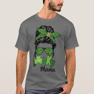En Lucky Mamma Messy Bun Leopard St patrick's day T Shirt