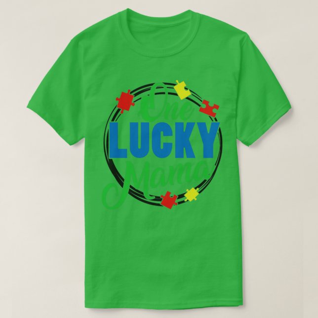 En Lucky Mamma Motivation Coola Support Autism Awa T Shirt (Design framsida)