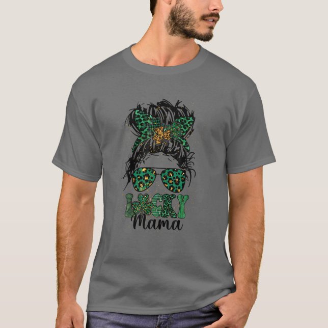 En Lucky Mamma St. Patrick's Day, Leopard Messy Bu T Shirt (Framsida)