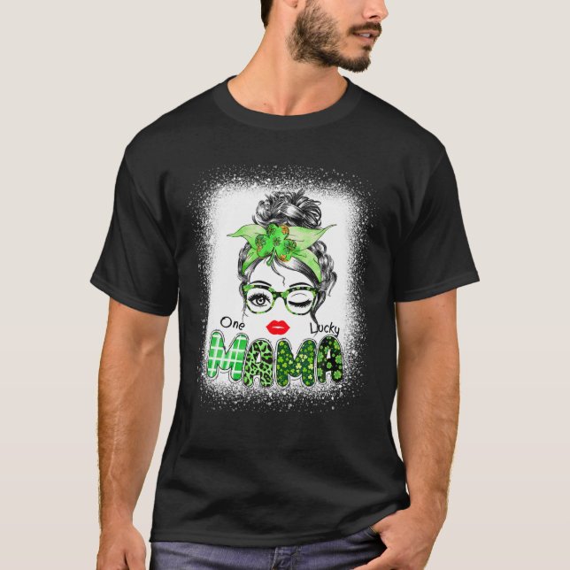 En Lucky Mamma St. Patrick's Day, Leopard Messy Bu T Shirt (Framsida)
