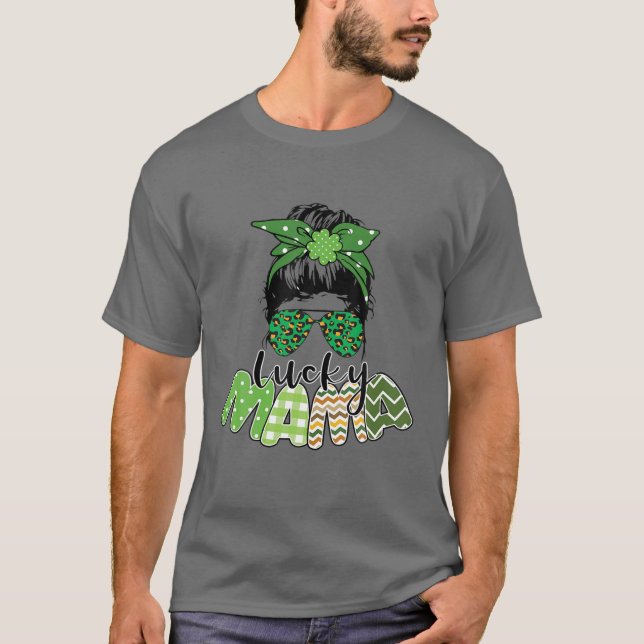 En Lucky Mamma St. Patrick's Day, Leopard Messy Bu T Shirt (Framsida)