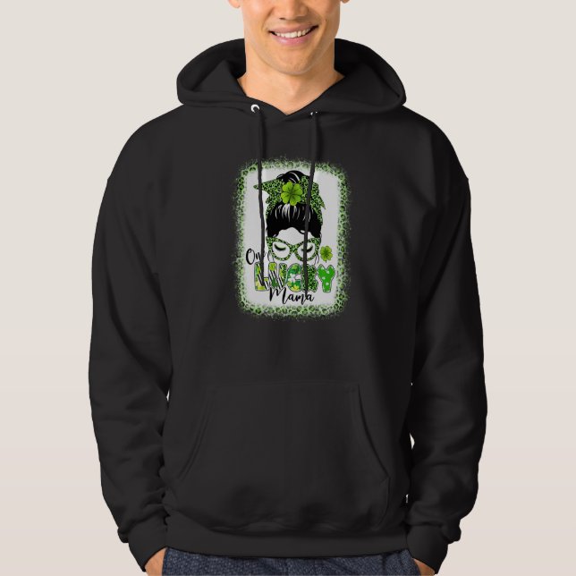 En Lucky Mamma St patricks day Messy Bun Leopard S Hoodie (Framsida)