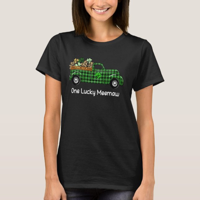 En Lucky Meemaw Grönt Plade Lastbil Shamrocks St P T Shirt (Framsida)
