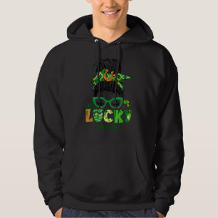 En Lucky Momma Messy Bun Leopard St patrick's day Hoodie