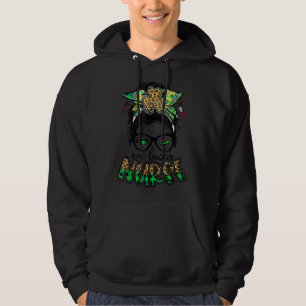 En Lucky Nurse Leopard Messy Bun Shamrock St Patr Hoodie