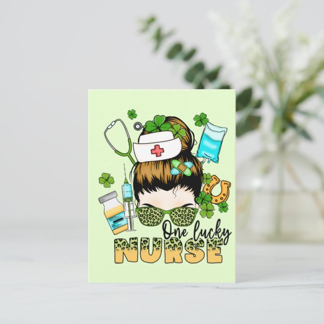 En Lucky Nurse - Messy Bun - St. Patrick's Day Vykort (Stående Fram)