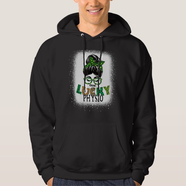 En Lucky Physio Bleached Messy Bun St Patricks Da Hoodie (Framsida)