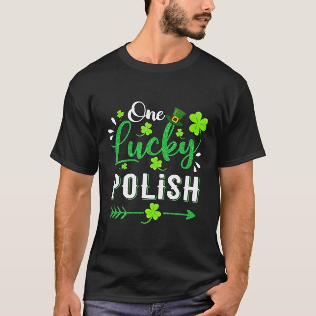 En Lucky Poland Shamrock Leprechaun Hat St Patric T Shirt (Framsida)