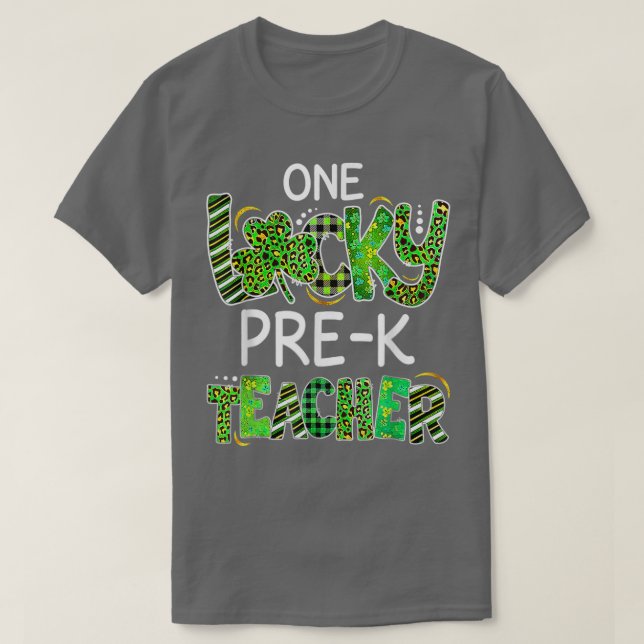 En Lucky Pre K-lärare Shamrock Leopard Play Pat Pa T Shirt (Design framsida)